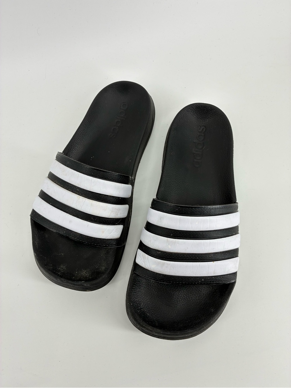 adidas Cloudfoam Black and White Slide Sandals with Triple Stripes